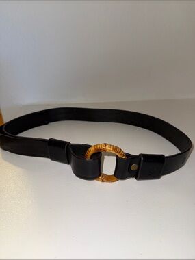 Black Leather Belt with Bamboo Ring Accent